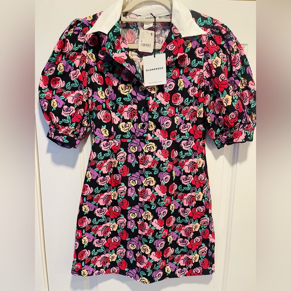 NWT! Glamorous Mini Floral Multi Color Dress, Size 4 - Picture 3 of 8